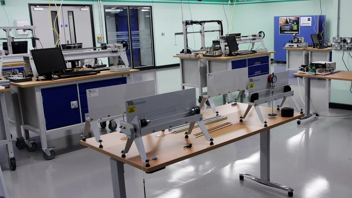 TecQuipment engineering teaching laboratory with structures and materials testing equipment