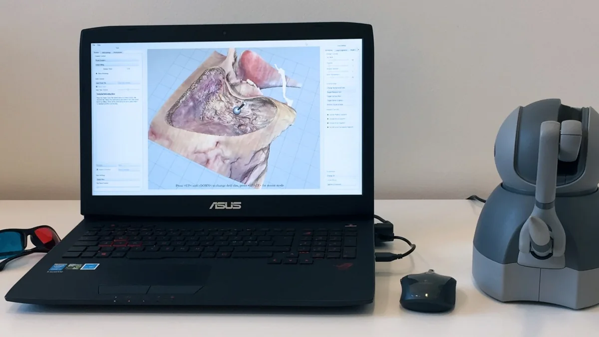 Visible Ear Simulator workstation with haptic device